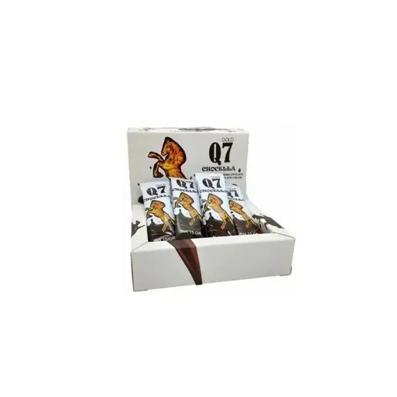 Gold Q7 Chocella for Men. Twelve sachets, angled to show individual packaging.